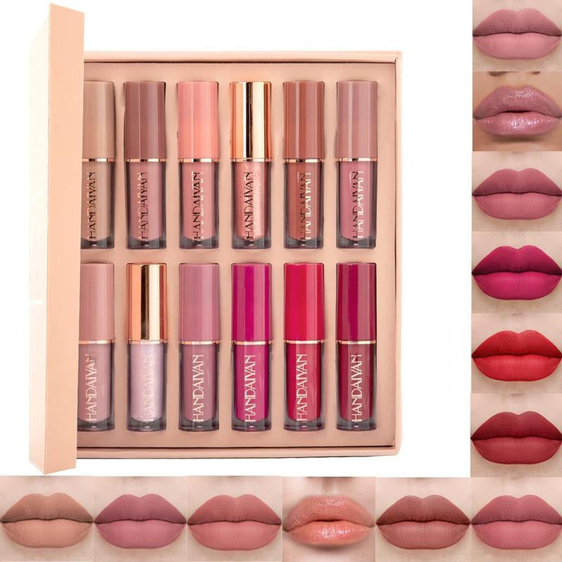 Deluxe 12 Counts Liquid Lipstick Set: Matte Finish, Long-Lasting & Waterproof Nude Lip Stain Kit for Women